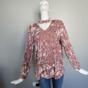 Nanette Lepore Crushed Velvet Choker Neck Top, VGUC, Size L